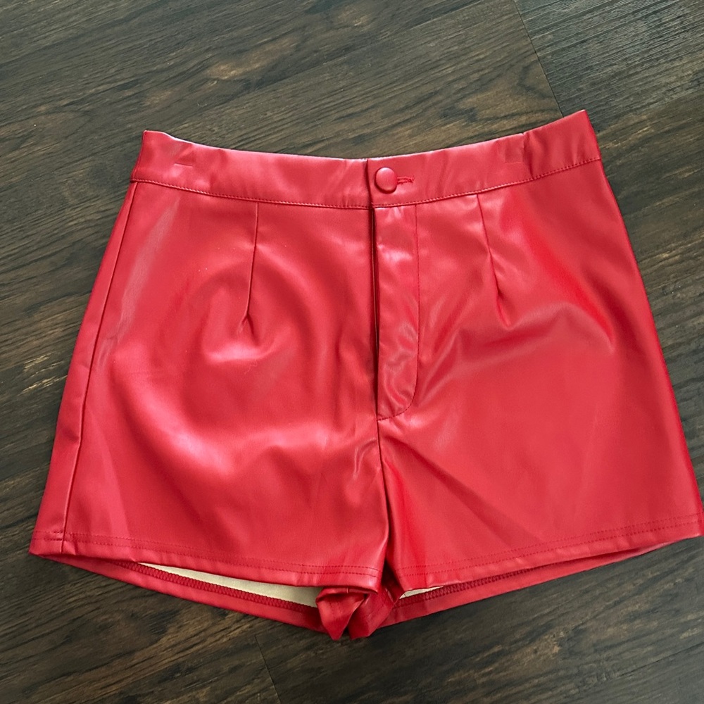 SHEIN Red High Waist Faux Leather Shorts